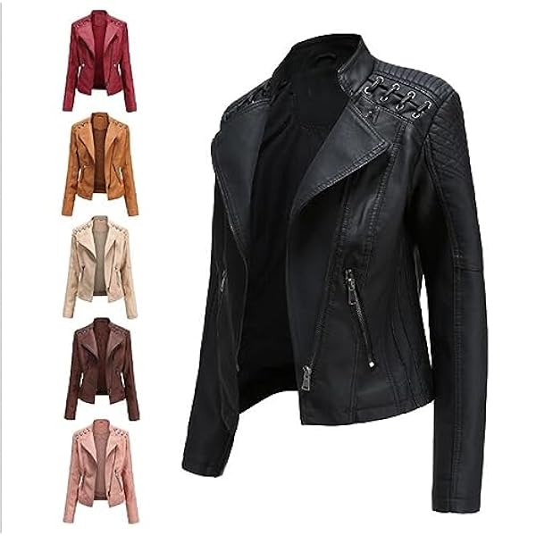 Adhdyuud Vrouwen Slim Lederen Jas Herfst Zakken Ritsen Dunne Kleine PU Motorfiets Pak Jas